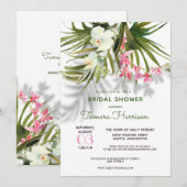 ハワイのビーチ トロピカル グリーン フローラル ブライダル シャワー 招待状 (正面/裏面)