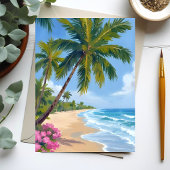 ハワイのビーチ 水彩画 海 ヤシの木の絵 ポストカード