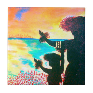 ハワイのフラの日の出のタイル タイル