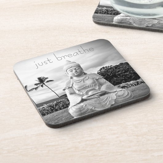 ハワイのブッダの白黒の写真が呼吸 コースター (左側)