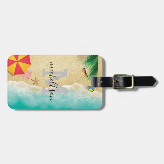 ハワイのブルー海&サンディビーチ写真名前をカスタムする ラゲッジタグ (正面横)