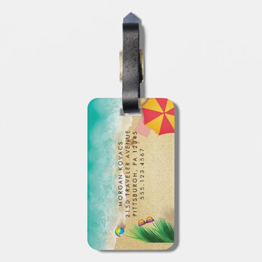 ハワイのブルー海&サンディビーチ写真名前をカスタムする ラゲッジタグ (裏面縦)
