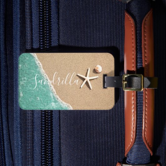 ハワイのブルー海&サンディビーチ写真名前をカスタムする ラゲッジタグ (正面インサイチュ4)