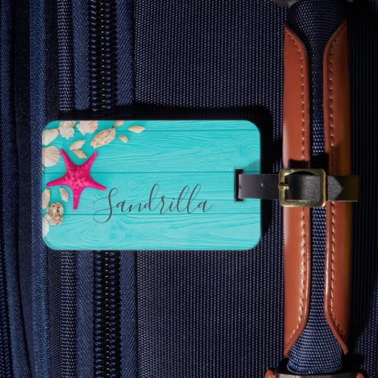 ハワイのブルー海&サンディビーチ写真名前をカスタムする ラゲッジタグ (正面インサイチュ4)