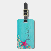 ハワイのブルー海&サンディビーチ写真名前をカスタムする ラゲッジタグ (正面縦)