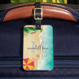 ハワイのブルー海&サンディビーチ写真名前をカスタムする ラゲッジタグ