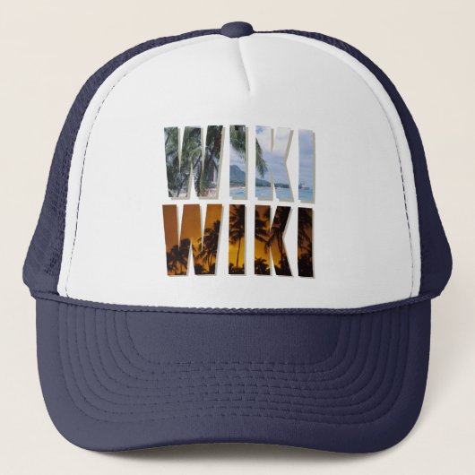 ハワイのプリントが付いている"Wiki-Wiki"のトラック運転手の帽子 キャップ (正面)