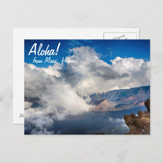 ハワイのマウイでレインボーとハレアカラクレーター ポストカード (正面/裏面)