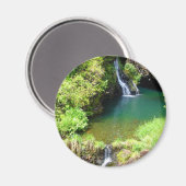 ハワイのマウイ州ハナへの道に沿った滝 マグネット (正面/裏面)
