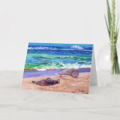 ハワイのモンクアシカのポイプビーチのグリーティングカード カード (正面)