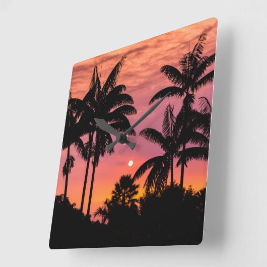 ハワイのヤシの木のシルエット スクエア壁時計 (傾斜)