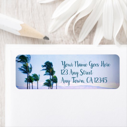 ハワイのヤシの木の山の写真のアドレス ラベル (インサイチュ)