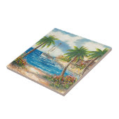 ハワイのヨットの絵画 タイル (側面)