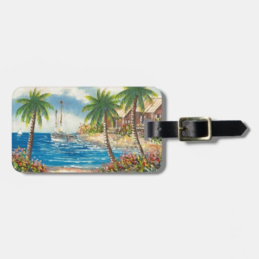 ハワイのヨットの絵画 ラゲッジタグ (正面横)