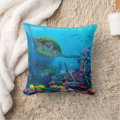 ハワイのリバーシブルのビーチ及びウミガメの装飾用クッション クッション (ブランケット)