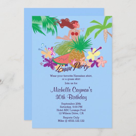 ハワイのルアウ（ハワイ式宴会）のパーティー 招待状 (正面/裏面)