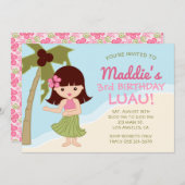 ハワイのルアウ（ハワイ式宴会）のフラ女の子の誕生日のパーティの招待状 招待状 (正面/裏面)