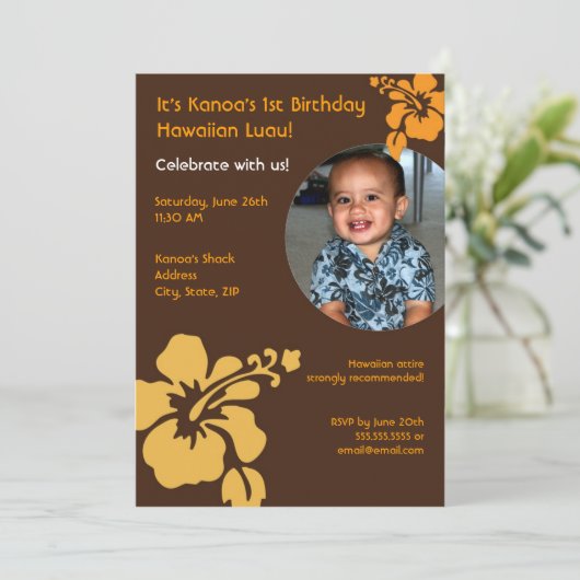 ハワイのルアウ(ハワイ式宴会)の写真の誕生日の招待状 招待状 (スタンド正面)