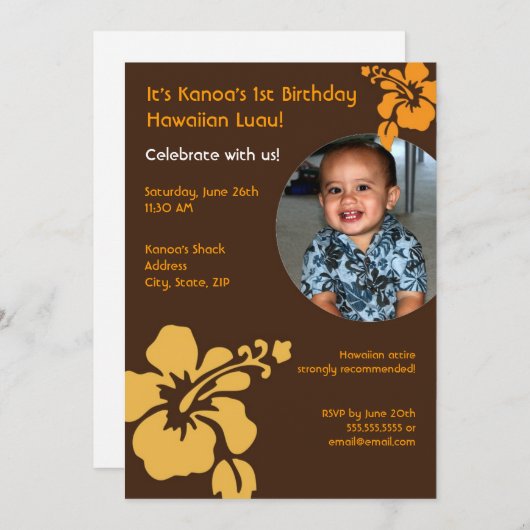 ハワイのルアウ（ハワイ式宴会）の写真の誕生日の招待状 招待状 (正面/裏面)