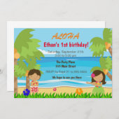 ハワイのルアウ（ハワイ式宴会）の子供の誕生日のパーティの招待状 招待状 (正面/裏面)