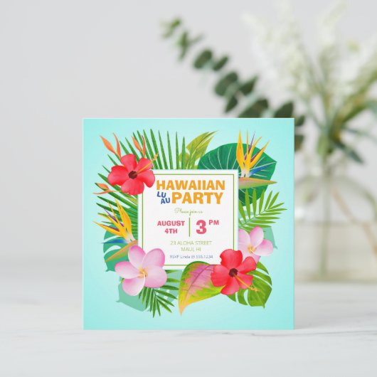 ハワイのルアウ（ハワイ式宴会）の正方形のパーティの招待状 案内状 (スタンド正面)