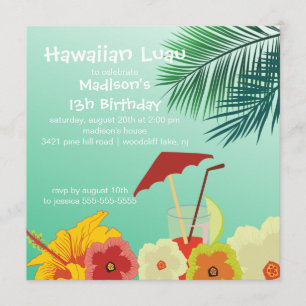 ハワイのルアウ（ハワイ式宴会）の誕生日のパーティの招待状 招待状