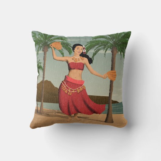 ハワイのヴィンテージのフラ女の子の動揺してな郵便はがき クッション (裏面)