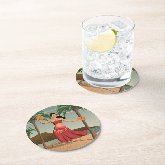 ハワイのヴィンテージのフラ女の子の動揺してな郵便はがき ラウンドペーパーコースター (インサイチュ)