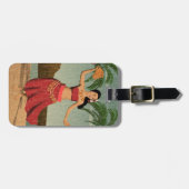 ハワイのヴィンテージのフラ女の子の動揺してな郵便はがき ラゲッジタグ (正面横)