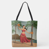 ハワイのヴィンテージのフラ女の子の郵便はがきのビーチのバッグ トートバッグ (裏面)