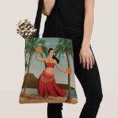 ハワイのヴィンテージのフラ女の子の郵便はがきのビーチのバッグ トートバッグ (クローズアップ)