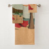 ハワイのヴィンテージのフラ女の子の郵便はがきの座標 バスタオルセット (インサイチュ)