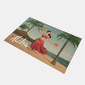 ハワイのヴィンテージのフラ女の子の郵便はがきアロハ ドアマット (アングル)