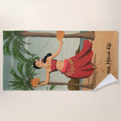 ハワイのヴィンテージの動揺してな郵便はがきのモノグラム ビーチタオル (正面)