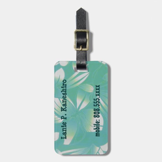 ハワイのヴィンテージの花のターコイズの荷物のラベル ラゲッジタグ (正面縦)