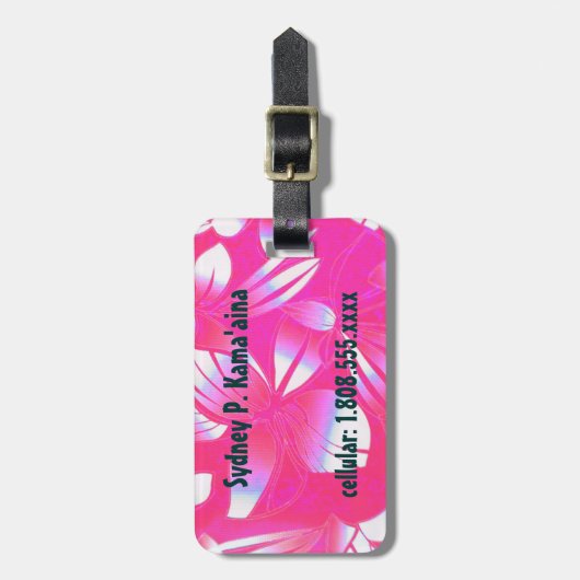 ハワイのヴィンテージの花のピンクの荷物のラベル ラゲッジタグ (正面縦)