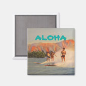 ハワイのヴィンテージサーファーとアロハ マグネット (正面/裏面)
