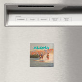 ハワイのヴィンテージサーファーとアロハ マグネット (インサイチュ (食洗機))