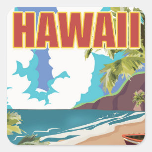 ハワイのヴィンテージ旅行ポスター スクエアシール