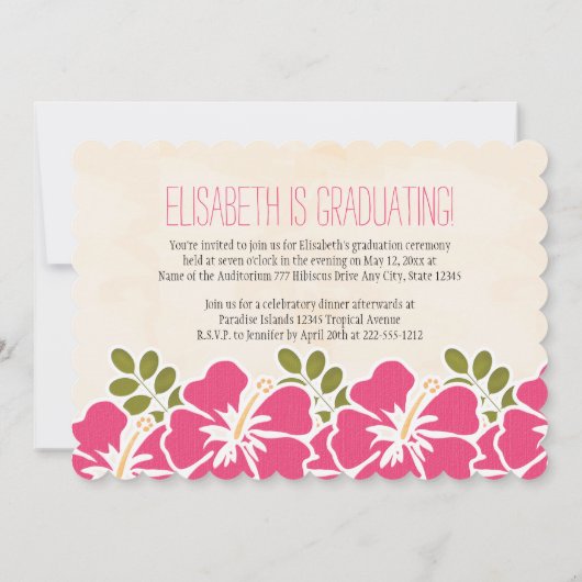 ハワイの卒業の発表の招待状のピンク 招待状 (裏面)