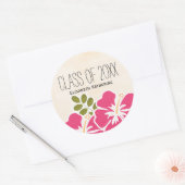 ハワイの卒業パーティーのピンクのハイビスカスのクラス ラウンドシール (封筒)
