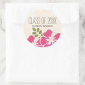 ハワイの卒業パーティーのピンクのハイビスカスのクラス ラウンドシール (バッグ)