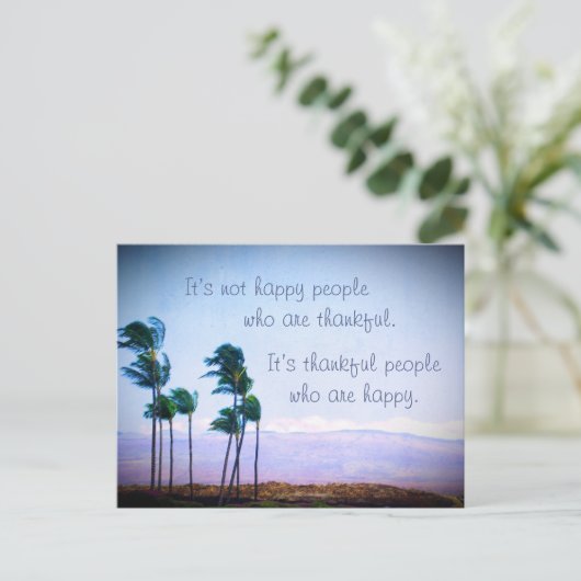 ハワイの南国ヤシの木 感謝の人々 名言 ポストカード (スタンド正面)
