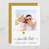 ハワイの地図フォトウェディング日付カードを保存 セーブザデート (正面/裏面)