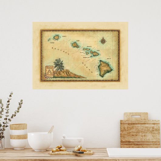 ハワイの地図、サイズ2 ポスター (キッチン)