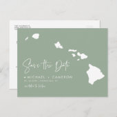 ハワイの地図Sage Green日付を保存 案内ポストカード (正面/裏面)