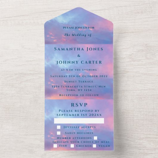 ハワイの夏のビーチ空トロピカルデスティネーション オールインワン招待状 (内側)