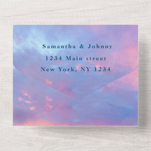 ハワイの夏のビーチ空トロピカルデスティネーション オールインワン招待状 (裏面)