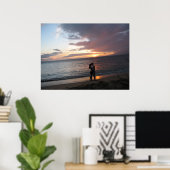 ハワイの夕日とハネムーンの二人 ポスター (ホームオフィス)