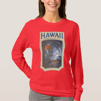 ハワイの女性暗く長い袖のティーの夢を見ること Tシャツ